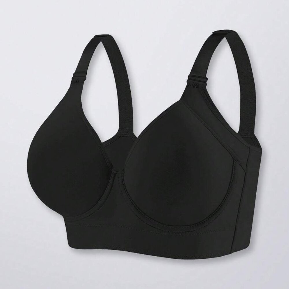 Women's Black Comfort Seamless Deep V Push-Up Adjustable Bra Sports Beautify The